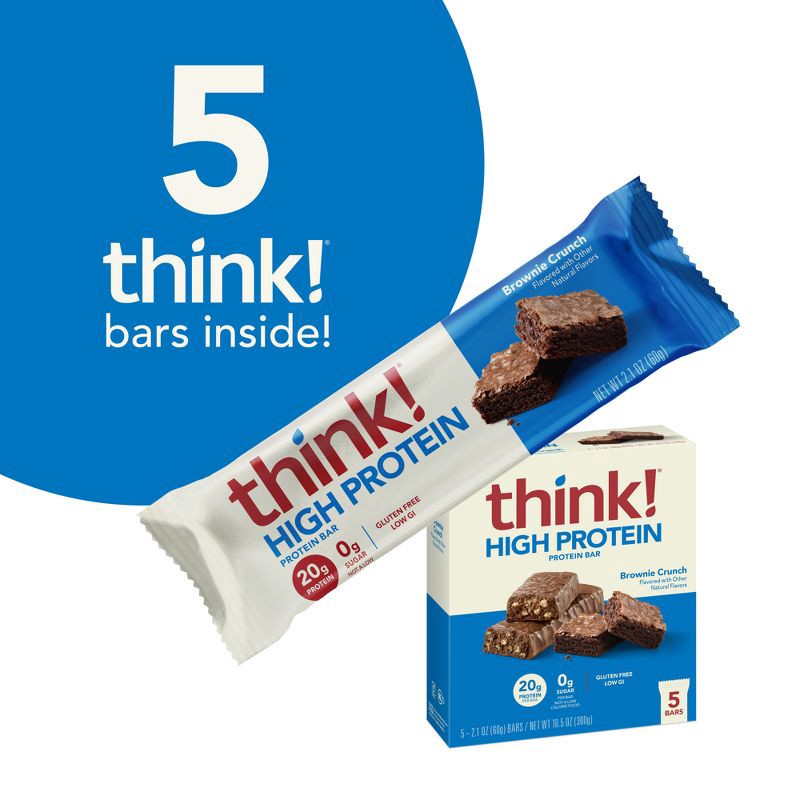 slide 4 of 8, think! High Protein Brownie Crunch Bars - 2.1oz/5ct, 2.1 oz, 5 ct