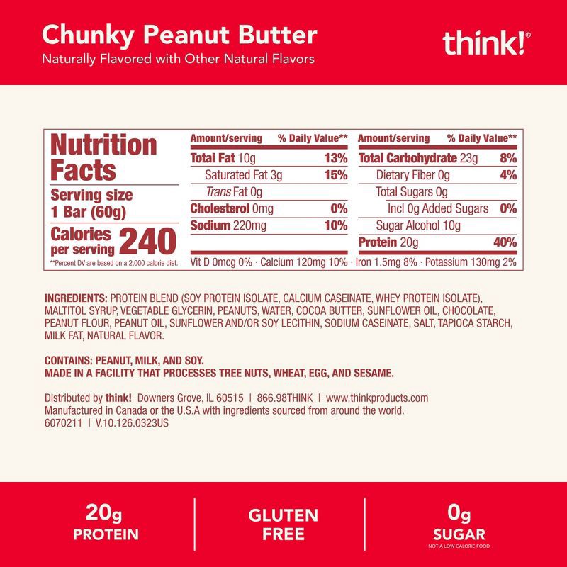 slide 2 of 6, think! Chunky Peanut Butter High Protein Bars - 20g Protein - 10.5oz/5ct, 20 gram, 10.5 oz, 5 ct