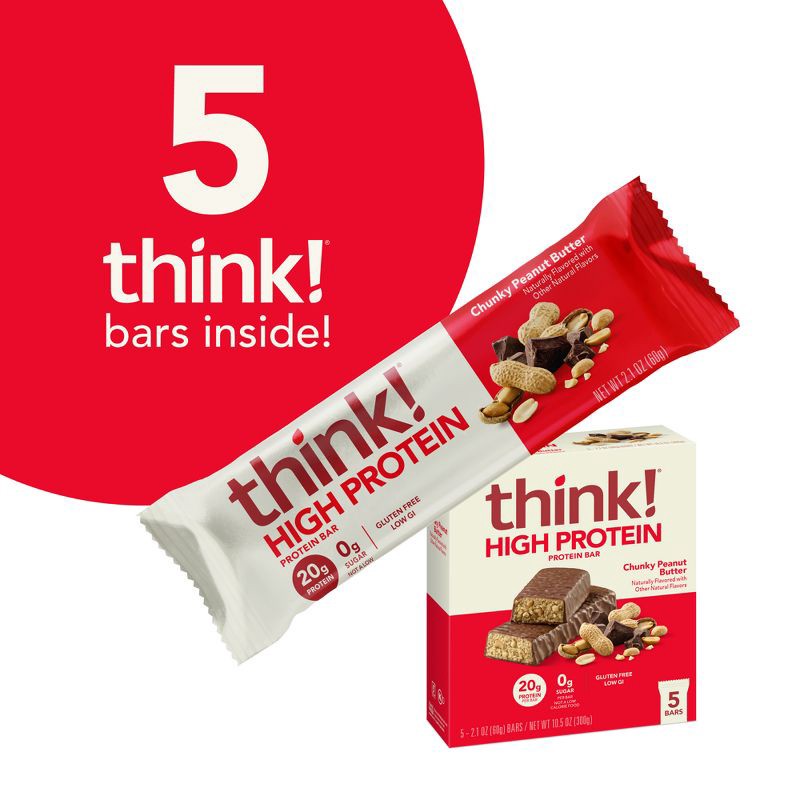slide 6 of 10, think! Chunky Peanut Butter High Protein Bars - 20g Protein - 10.5oz/5ct, 20 gram, 10.5 oz, 5 ct