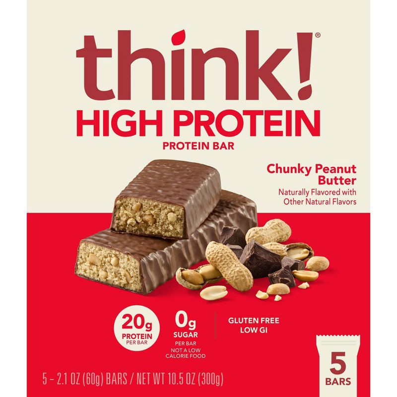 slide 1 of 9, think! High Protein Chunky Peanut Butter Bars - 5ct, 5 ct