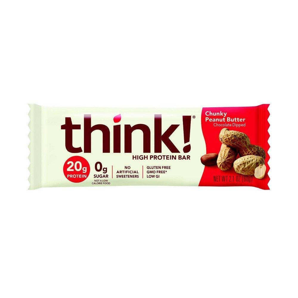 slide 2 of 3, thinkThin High Protein Chunky Peanut Butter Bars, 8 ct