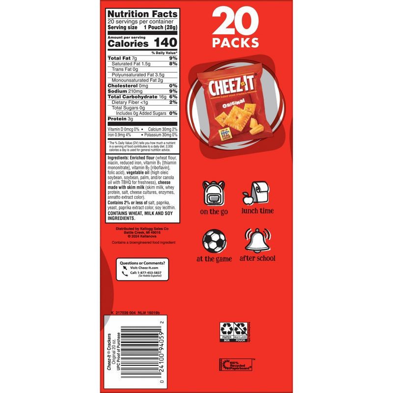 slide 2 of 9, Cheez-It Original Baked Snack Crackers - 1oz - 20ct, 1 oz, 20 ct