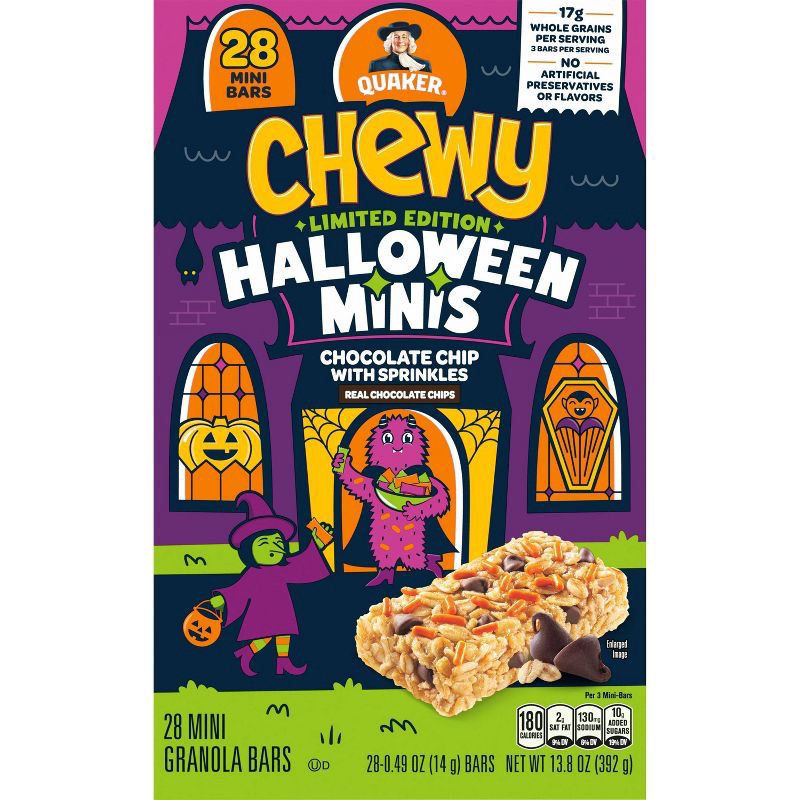 slide 1 of 8, Quaker Halloween Chewy Chocolate Chip Snack Bars Minis - 13.8oz/28ct, 13.8 oz, 28 ct