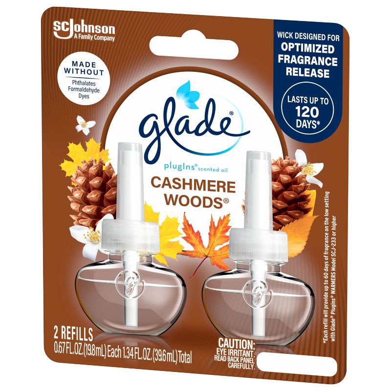 slide 15 of 16, Glade Air Freshener Plug Ins Scented Oil Diffuser Refills - Cashmere Woods - 1.34 fl oz/2pk, 2 ct; 1.34 fl oz