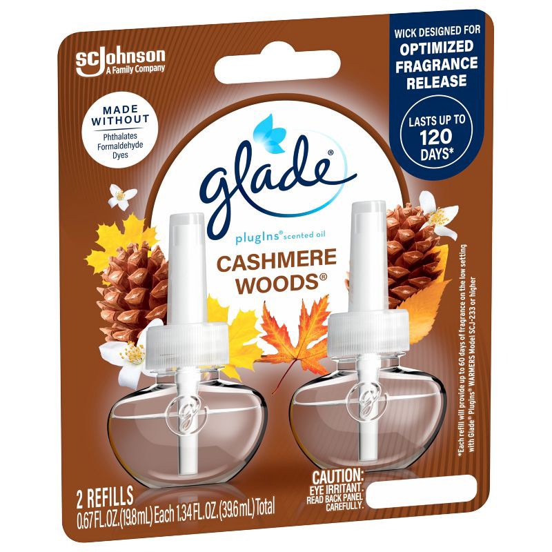 slide 16 of 16, Glade Air Freshener Plug Ins Scented Oil Diffuser Refills - Cashmere Woods - 1.34 fl oz/2pk, 2 ct; 1.34 fl oz