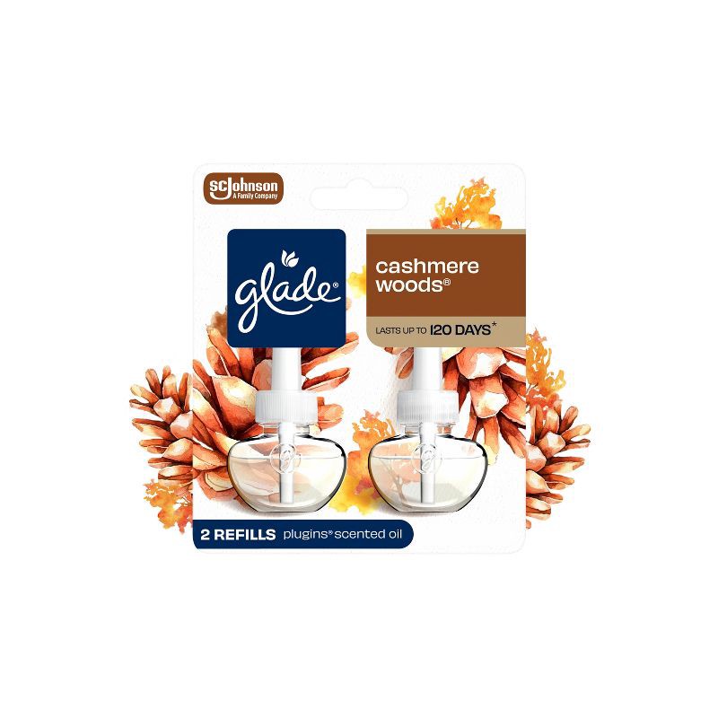 slide 1 of 16, Glade Scented Oil Air Freshener Refills - Cashmere Woods - 1.34 fl oz/2pk: Paraben-Free, Phthalate-Free, Electric, Jasmine, 2 ct; 1.34 fl oz