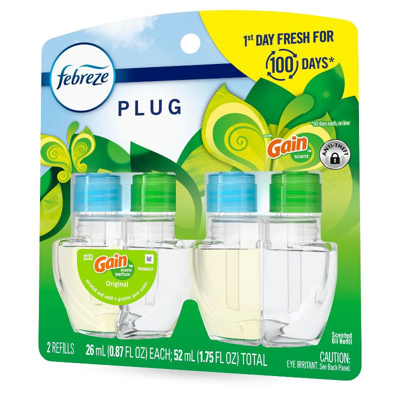 slide 12 of 13, Febreze Odor-Fighting Fade Defy Plug Air Freshener Refill - Gain Original - 1.75 fl oz/2pk, 1.75 fl oz, 2 ct