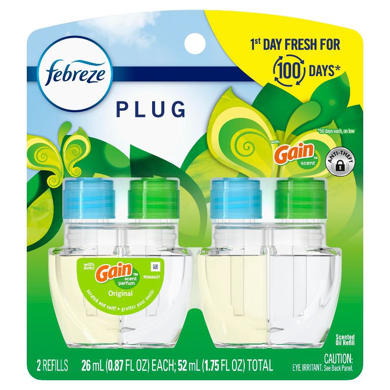 slide 9 of 13, Febreze Odor-Fighting Fade Defy Plug Air Freshener Refill - Gain Original - 1.75 fl oz/2pk, 1.75 fl oz, 2 ct