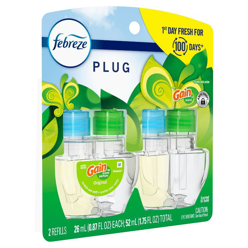 slide 10 of 13, Febreze Odor-Fighting Fade Defy Plug Air Freshener Refill - Gain Original - 1.75 fl oz/2pk, 1.75 fl oz, 2 ct