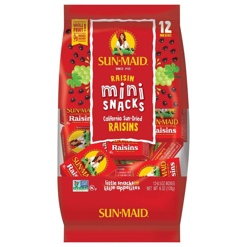 slide 1 of 12, Sun-Maid California Sun-Dried Raisins Mini Snack Box - .05oz / 12ct, .05 oz, 12 ct