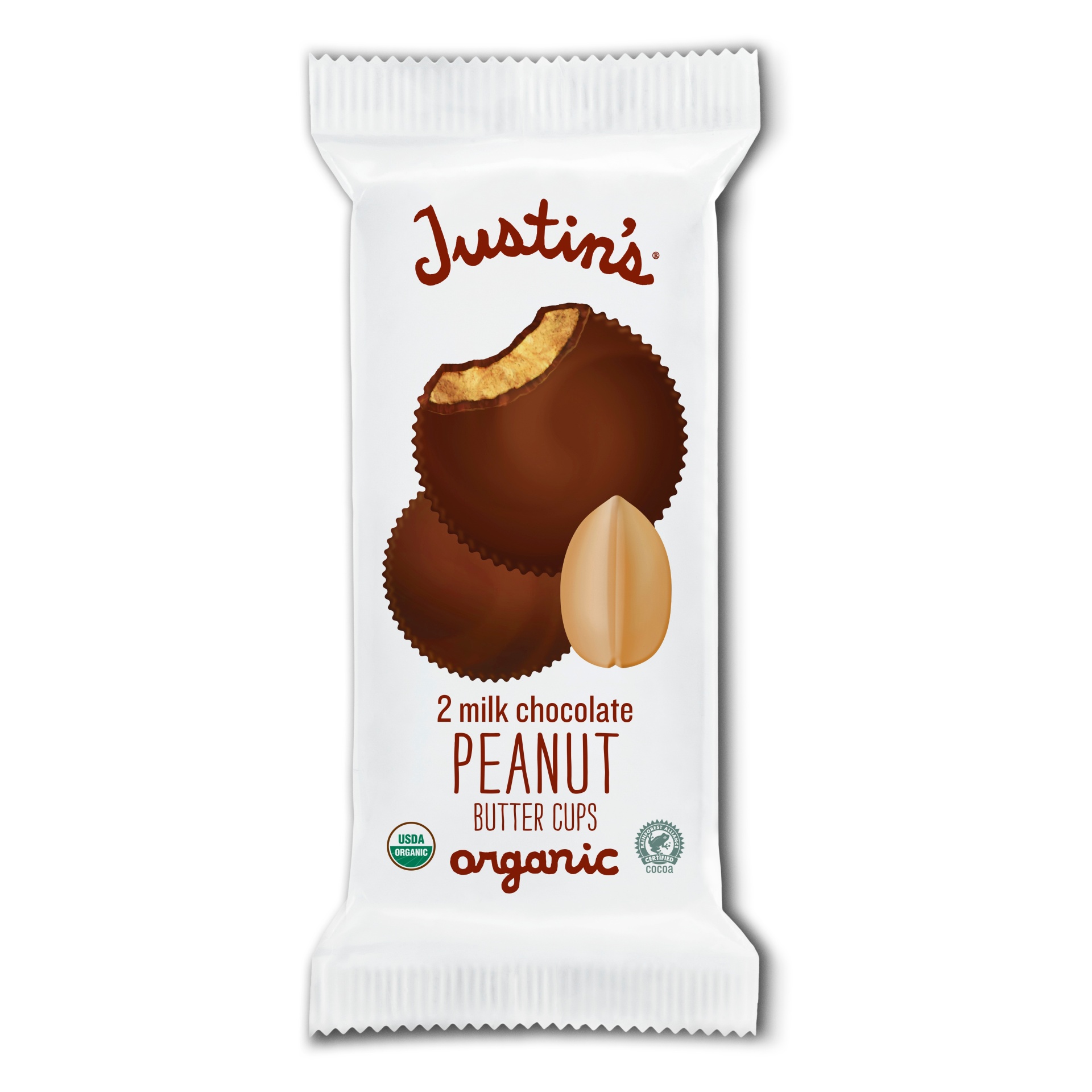 slide 1 of 5, Justin's Organic Milk Chocolate Peanut Butter Cups, 2 ct