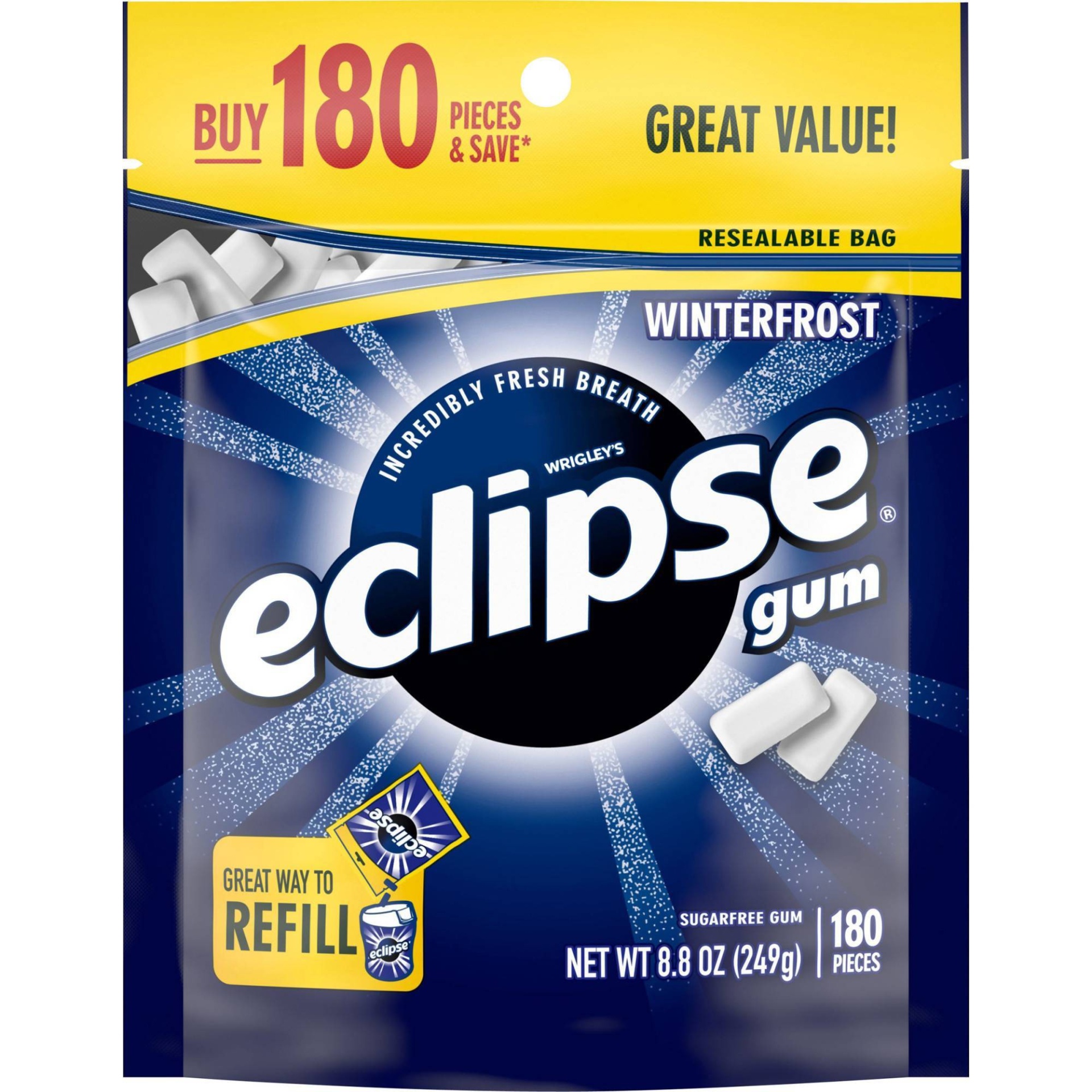 slide 1 of 9, Eclipse Winterfrost Sugar Free Chewing Gum, Value Pack - 180ct, 180 ct