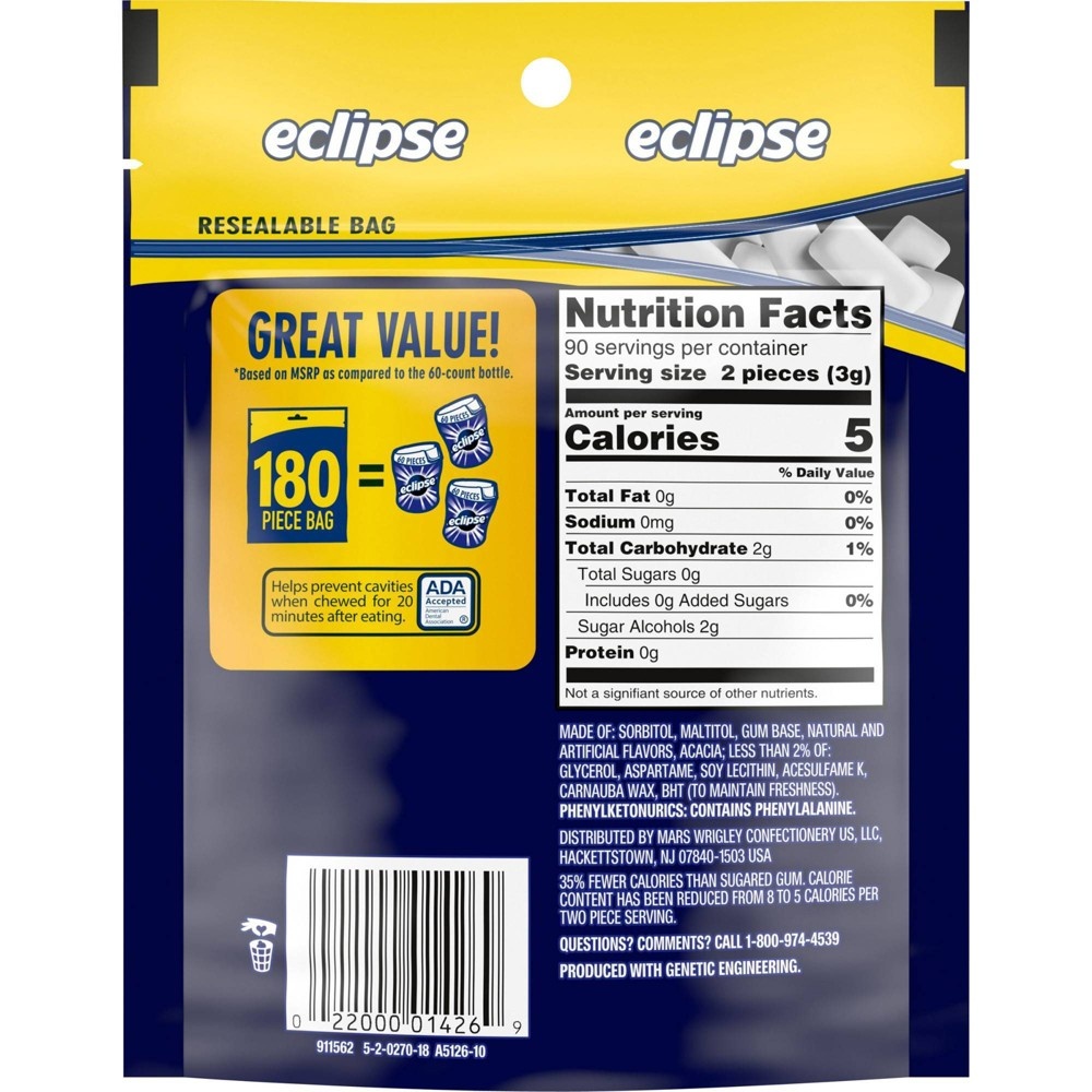slide 7 of 9, Eclipse Winterfrost Sugar Free Chewing Gum, Value Pack - 180ct, 180 ct