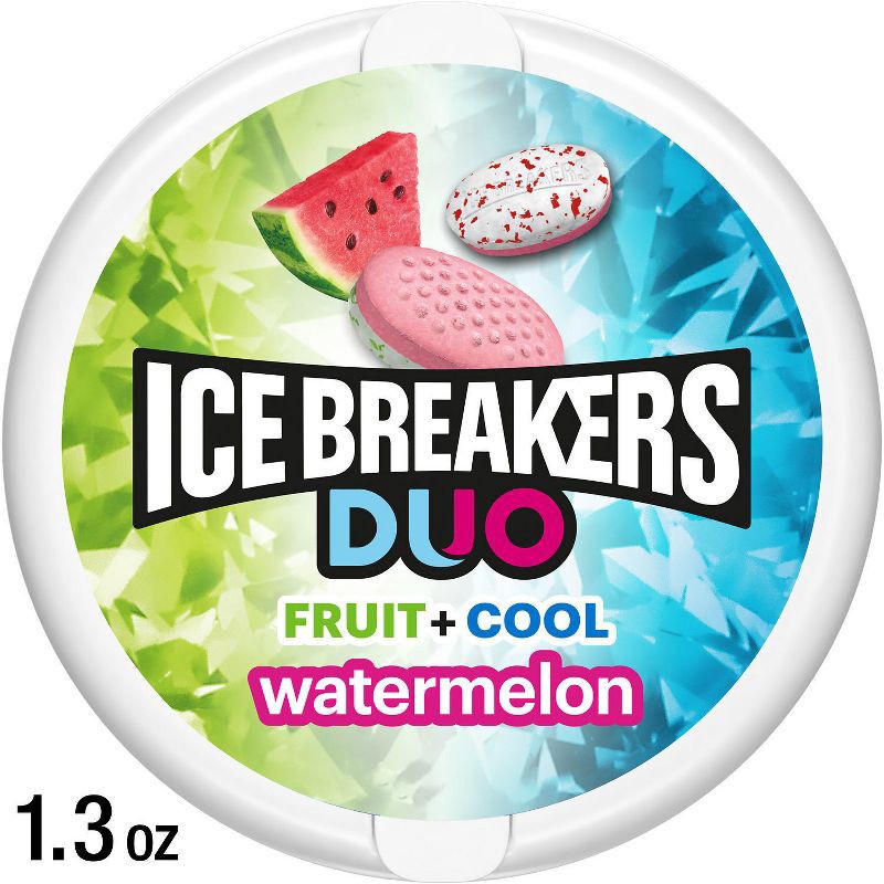 slide 1 of 7, Ice Breakers Duo Watermelon Sugar Free Mint Candies - 1.3oz, 1.3 oz