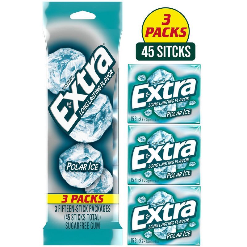 slide 1 of 10, Extra Polar Ice Sugar-Free Gum Multipack - 15 sticks/3pk, 3 ct