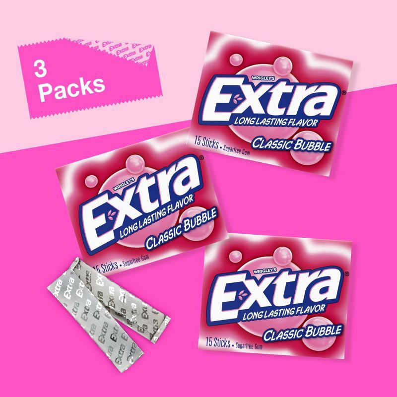 slide 4 of 11, Extra Sugar-Free Classic Bubble Gum Multipack - 15ct/3pk, 15 ct, 3 ct