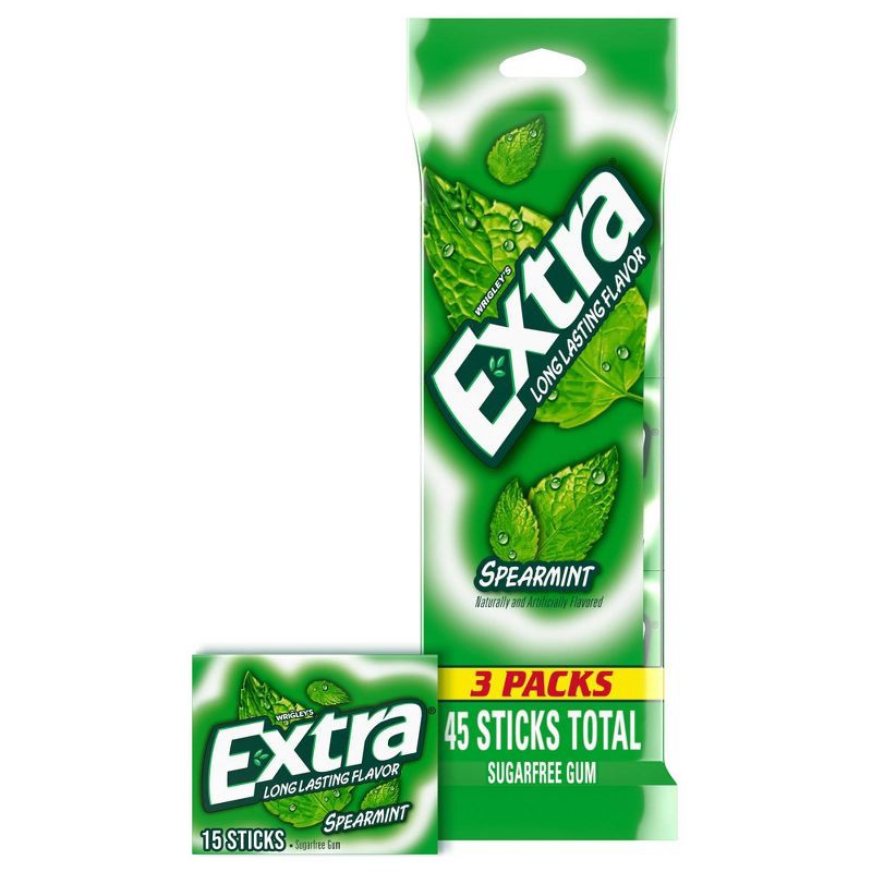 slide 1 of 7, Extra Sugar-Free Spearmint Gum Multipack - 15ct/3pk, 15 ct, 3 ct
