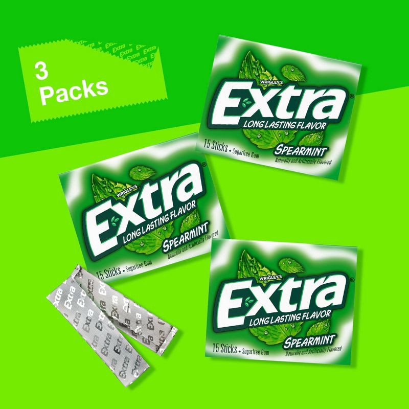 slide 5 of 7, Extra Sugar-Free Spearmint Gum Multipack - 15ct/3pk, 15 ct, 3 ct