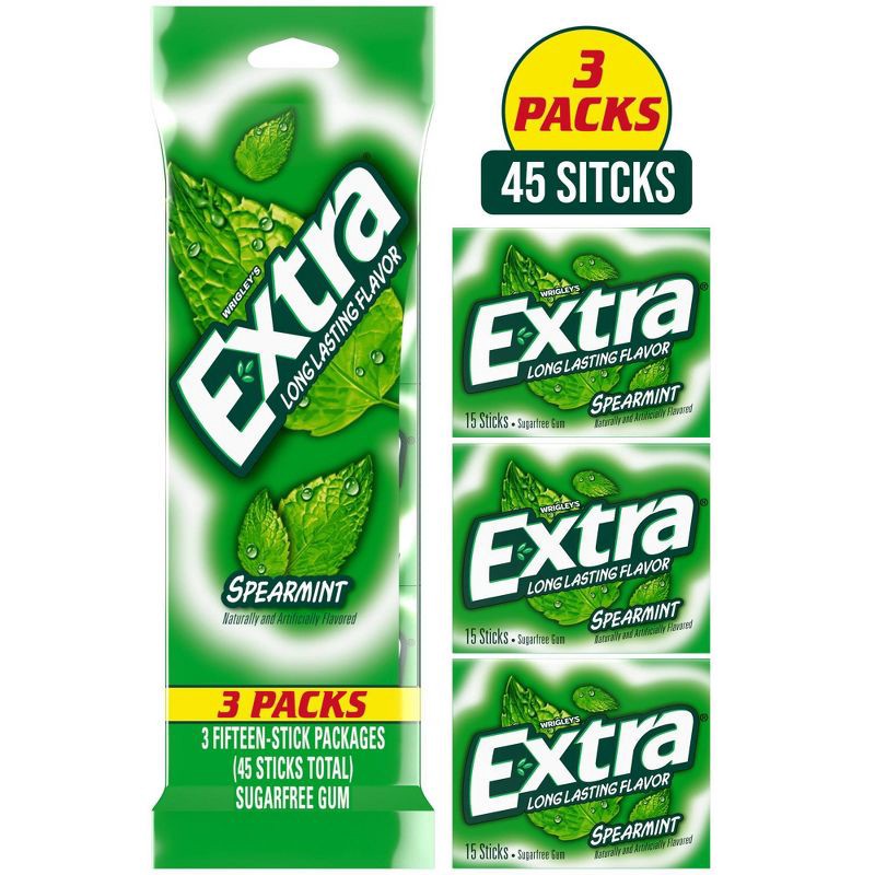 slide 1 of 10, Extra Spearmint Sugar-Free Gum Multipack - 15 sticks/3pk, 3 ct