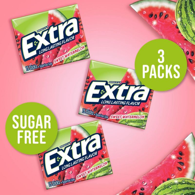 slide 3 of 8, Extra Sweet Watermelon Sugar-Free Gum - 15 sticks/3pk, 3 ct