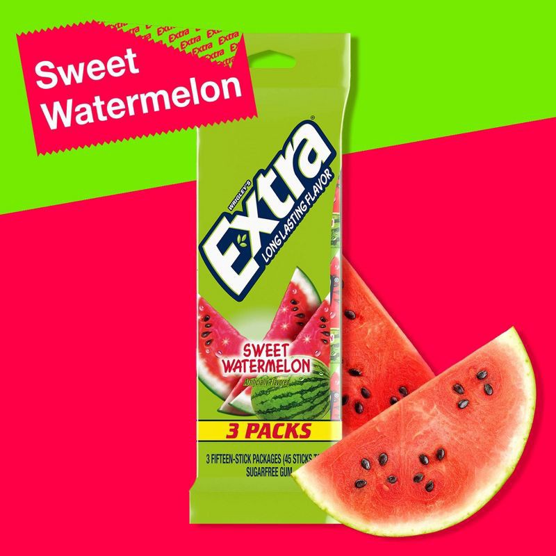 slide 3 of 9, Extra Sugar-Free Sweet Watermelon Gum - 15ct/3pk, 15 ct, 3 ct