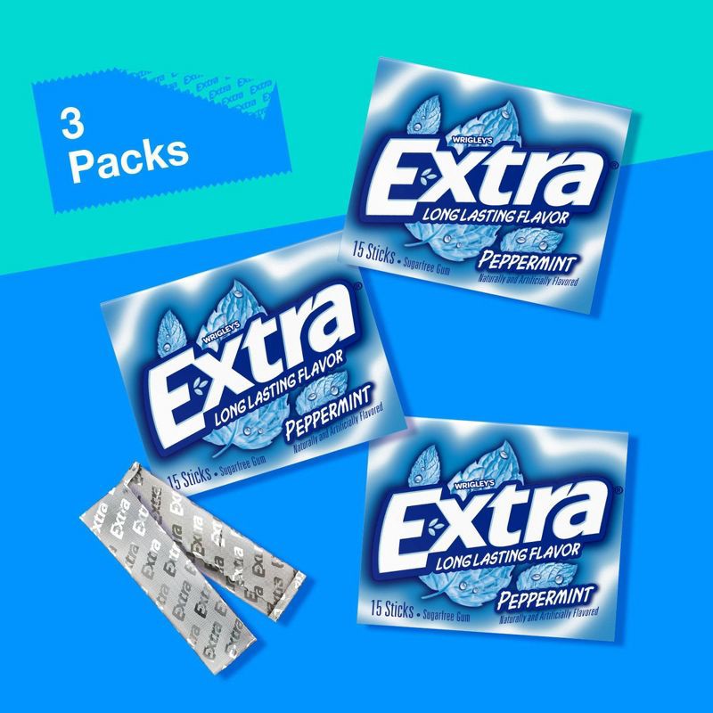 slide 8 of 10, Extra Sugar-Free Peppermint Gums - 15ct/3pk, 15 ct, 3 ct