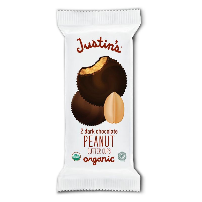 slide 1 of 5, Justin's Organic Dark Chocolate Peanut Butter Cups Candy - 1.4oz, 1.4 oz