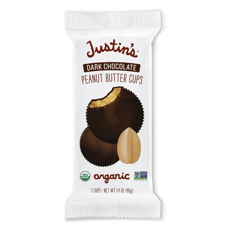 slide 1 of 5, Justin's Organic Dark Chocolate Peanut Butter Cups Candy - 1.4oz, 1.4 oz