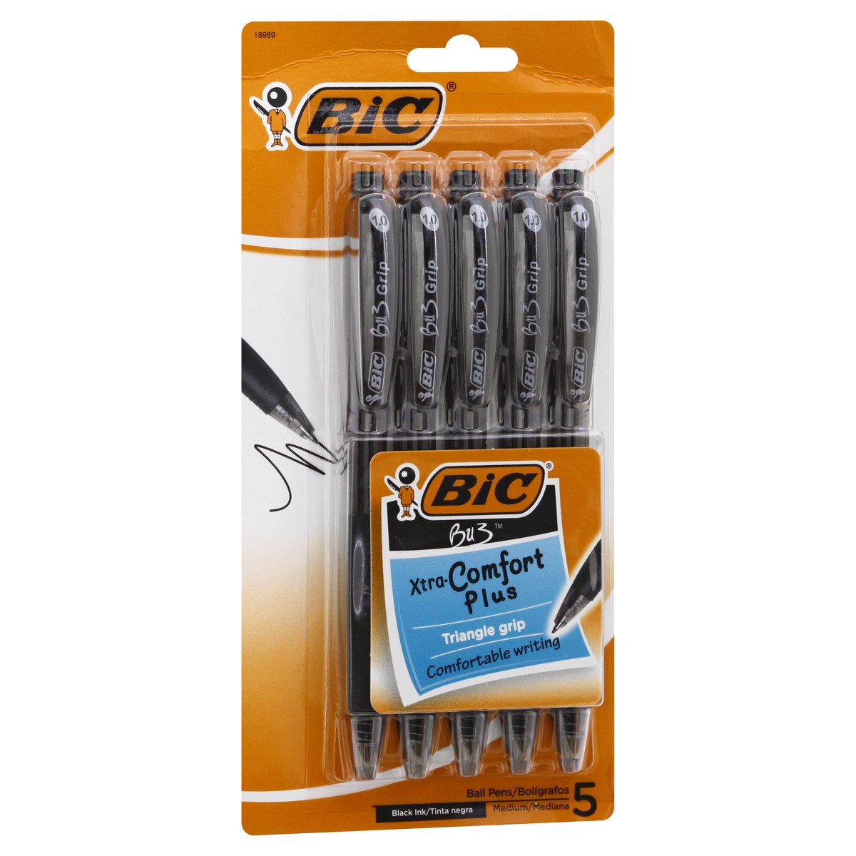slide 3 of 8, BIC Bu3 Grip Xtra Comfort Plus Black Ink Medium Ball Pens 5 ea, 5 ct