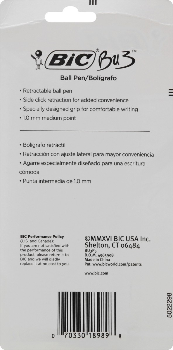 slide 7 of 8, BIC Bu3 Grip Xtra Comfort Plus Black Ink Medium Ball Pens 5 ea, 5 ct