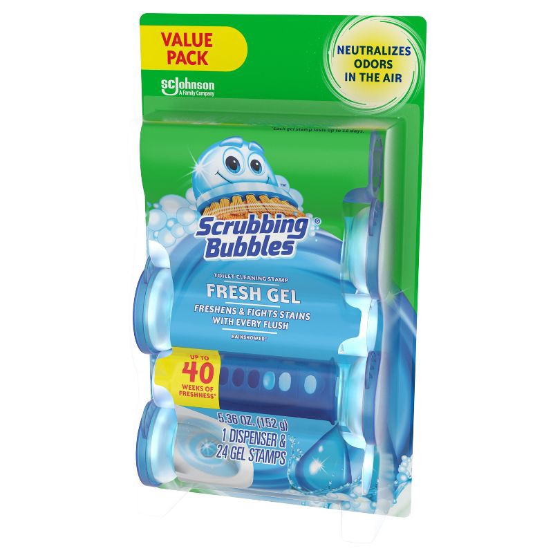 slide 9 of 10, Scrubbing Bubbles Fresh Gel Toilet Bowl Cleaner Stamps - Rainshower - 24ct, 24 ct