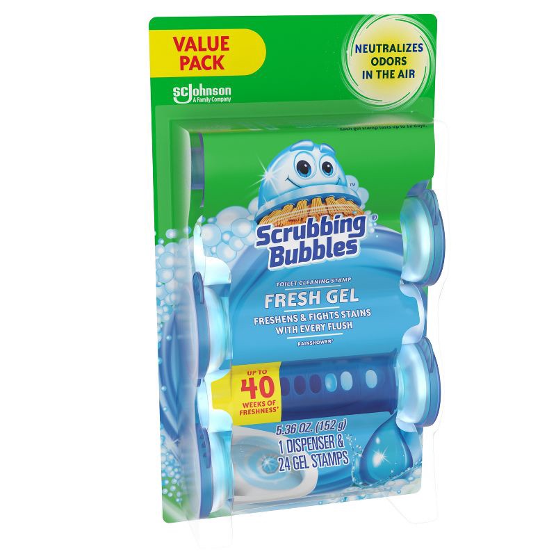 slide 10 of 10, Scrubbing Bubbles Rainshower Scent Fresh Gel Toilet Cleaning Stamp - 24ct, 24 ct