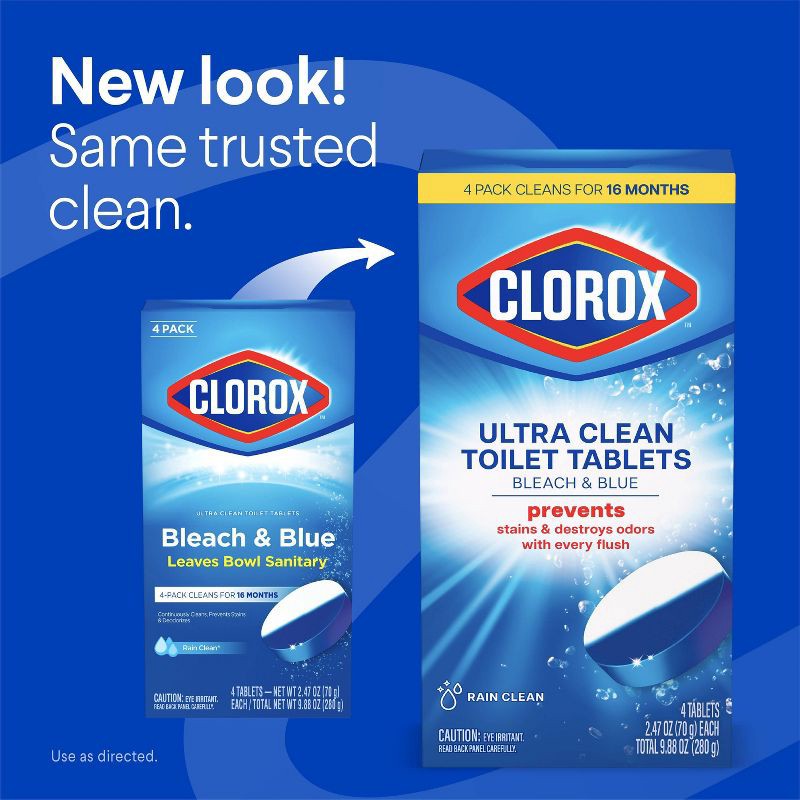 slide 3 of 15, Clorox Rain Clean Scent Ultra Clean Toilet Tablets - 9.88oz/4ct, 9.88 oz, 4 ct
