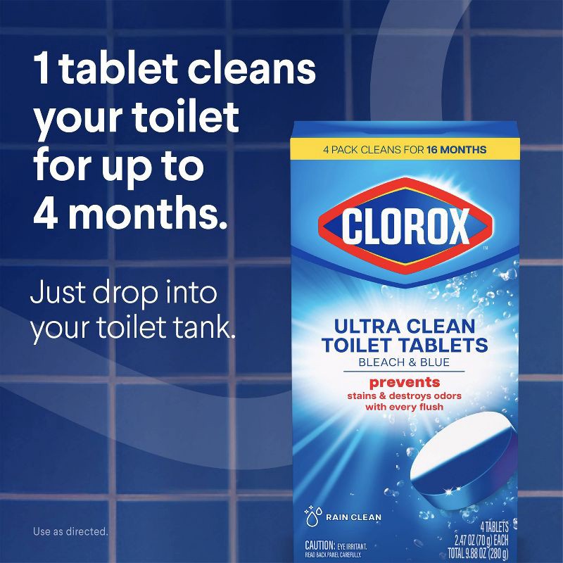 slide 5 of 15, Clorox Rain Clean Scent Ultra Clean Toilet Tablets - 9.88oz/4ct, 9.88 oz, 4 ct