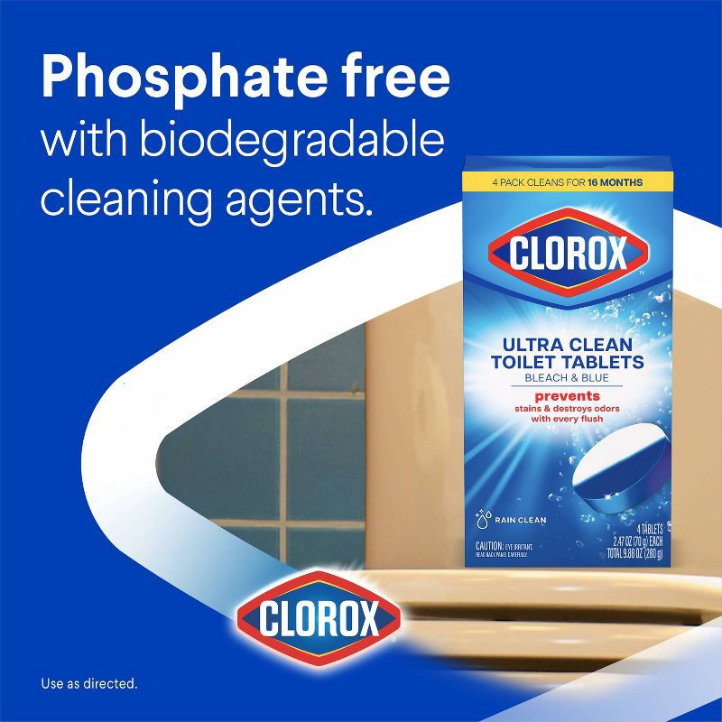 slide 6 of 15, Clorox Rain Clean Scent Ultra Clean Toilet Tablets - 9.88oz/4ct, 9.88 oz, 4 ct
