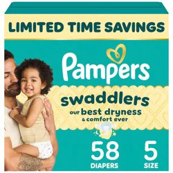 Pampers Swaddlers Sensitive Disposable Diapers - Size 5 - 58ct: 27+ Lbs, Wetness Indicator, Paraben-Free, Latex-Free