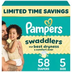 Pampers Swaddlers Sensitive Disposable Diapers - Size 5 - 58ct: 27+ Lbs, Wetness Indicator, Paraben-Free, Latex-Free