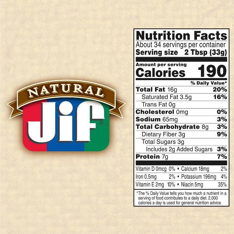 slide 5 of 6, Jif Natural Crunchy Peanut Butter Spread - 40oz, 40 oz