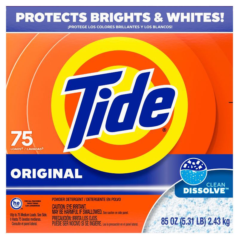slide 8 of 8, Tide Turbo High Efficiency Powder Laundry Detergent Original - 75 Loads, 1 ct