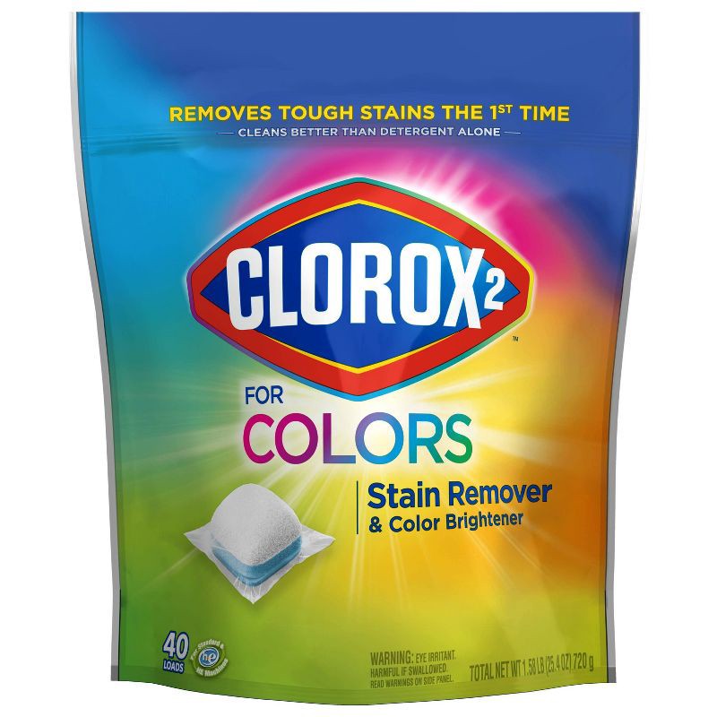 slide 2 of 10, Clorox 2 for Colors Stain Remover and Color Brightener Packs - 40ct/25.4oz, 40 ct, 25.4 oz