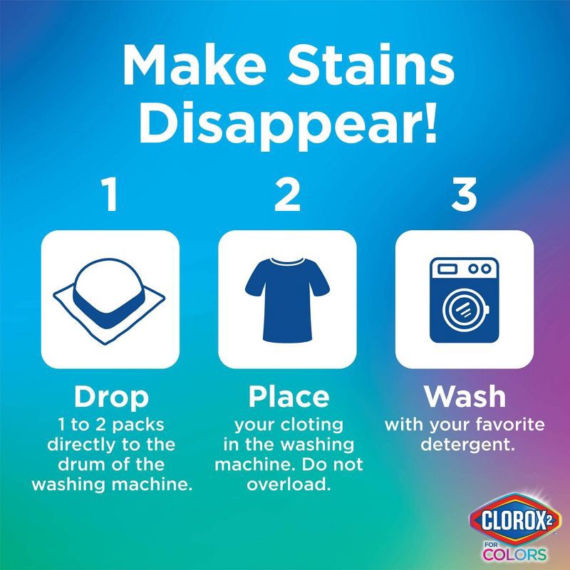 slide 5 of 10, Clorox 2 for Colors Stain Remover and Color Brightener Packs - 40ct/25.4oz, 40 ct, 25.4 oz