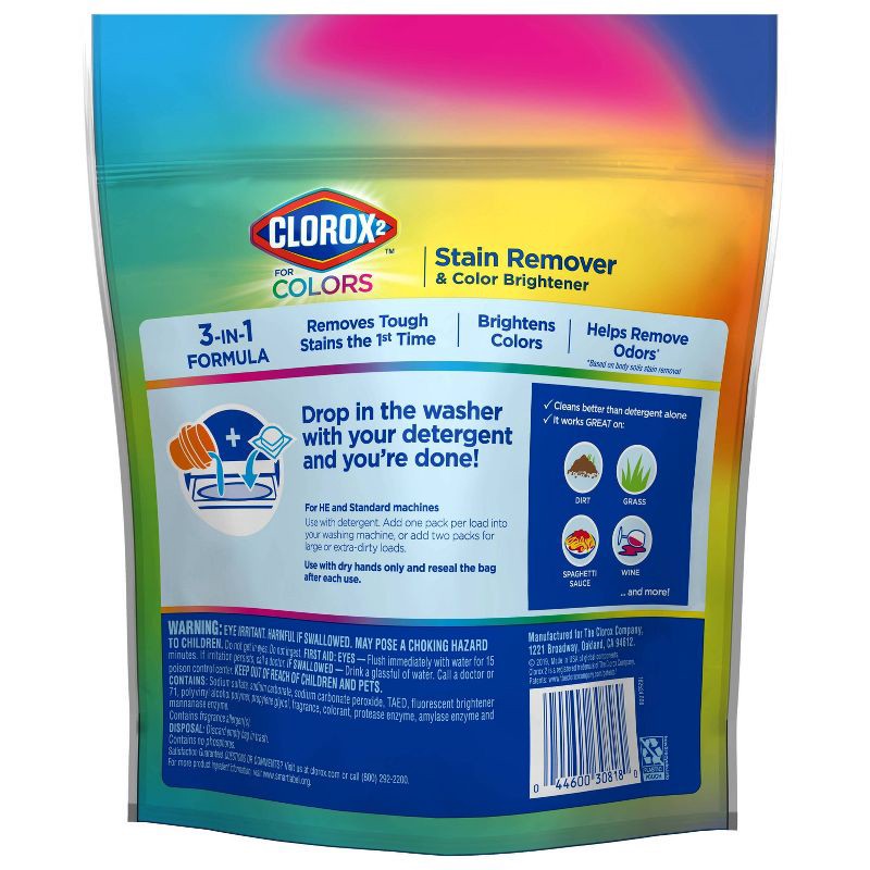 slide 9 of 10, Clorox 2 for Colors Stain Remover and Color Brightener Packs - 40ct/25.4oz, 40 ct, 25.4 oz