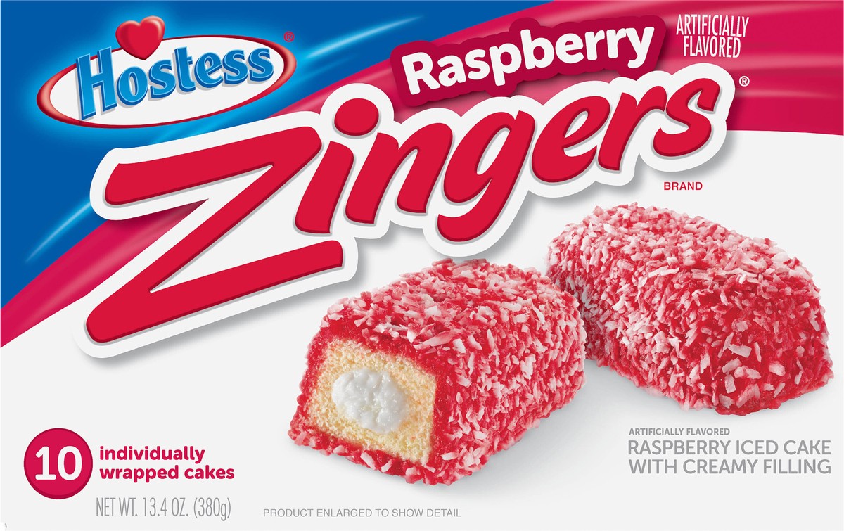 slide 2 of 9, HOSTESS Artificially Flavored Raspberry ZINGERS, 10 Count , 13.40 oz, 10 ct, 13.40 oz