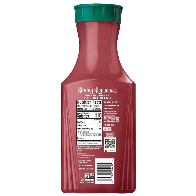 slide 6 of 9, Simply Beverages Simply Lemonade with Blueberry Juice - 52 fl oz, 52 fl oz