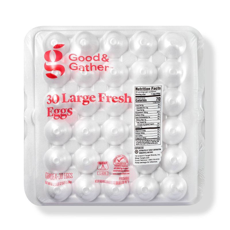 slide 3 of 3, Grade A Large Eggs - 30ct - Good & Gather™ (Packaging May Vary), 30 ct