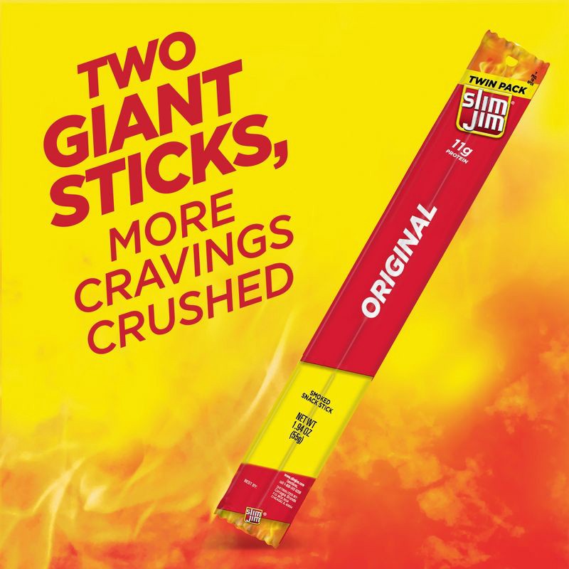 slide 4 of 6, Slim Jim Twin Pack Original Smoked Snack Stick – 1.94oz, 1.94 oz