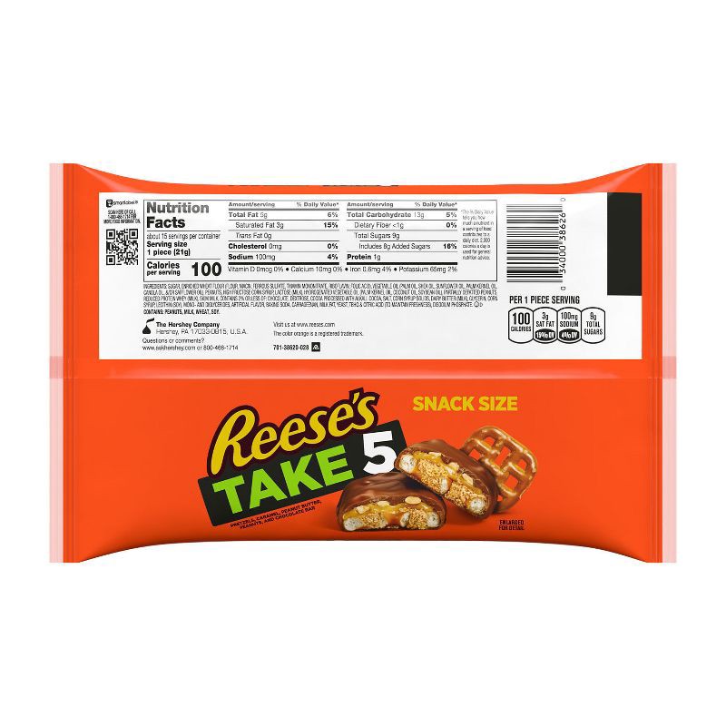 slide 4 of 6, Reese's Take 5 Pretzel, Caramel, Peanut Butter, Chocolate Snack Size Candy Bars - 11.25oz, 11.25 oz
