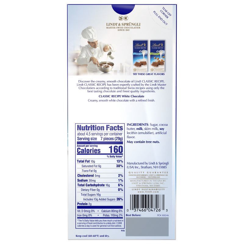 slide 6 of 7, Lindt Classic Recipe White Chocolate Candy Bar - 4.4 oz., 4.4 oz