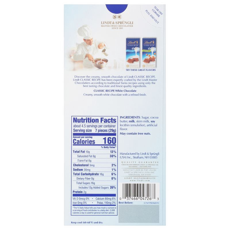 slide 7 of 7, Lindt Classic Recipe White Chocolate Candy Bar - 4.4 oz., 4.4 oz