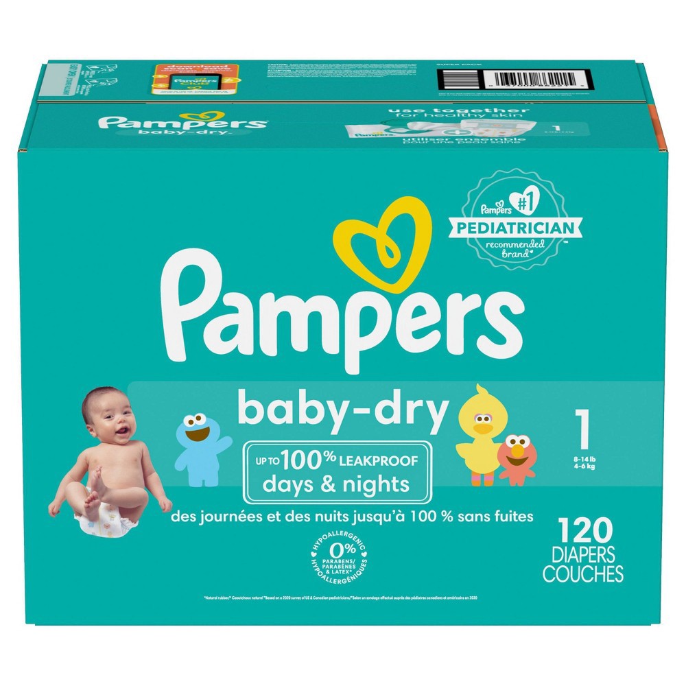 slide 12 of 17, Pampers Baby Dry Diapers Super Pack - Size 1 - 120ct, 120 ct